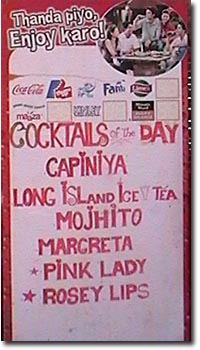 cartel de bebidas en un bar de palolem